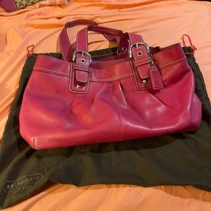 Large Fushia Coach purse with protecting bag